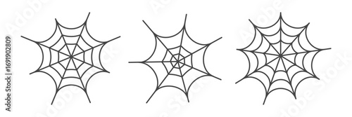 Set of spider web illustrations for Halloween decor and eerie design. Scary web elements for greeting cards or party invitations. Vector