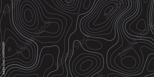 Abstract design with seamless pattern with lines topographic map. geographic mountain relief. the black on gray contours topography stylized height of the lines. geographic contour map paper texture.