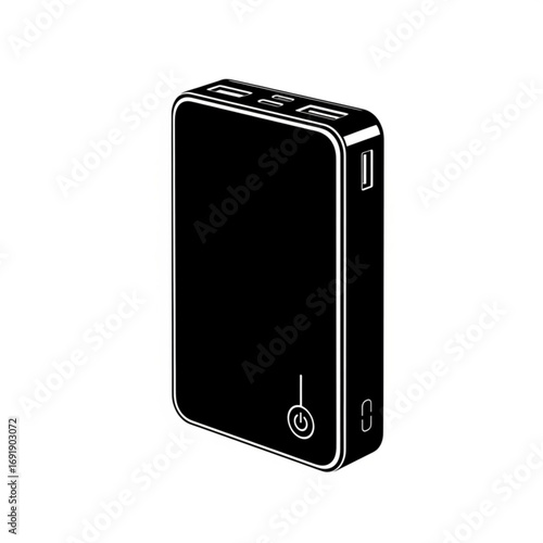 Vector art of portable black power bank with usb ports
