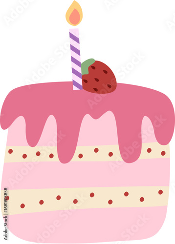 Birthday Cake with Candle. Cake with strawberry topping for birthday party. Cake with Candle for Wedding.