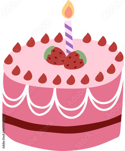 Birthday Cake with Candle. Cake with strawberry topping for birthday party. Cake with Candle for Wedding.