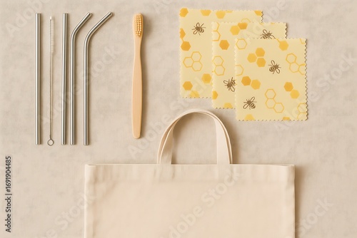 Zero Waste Kit: Sedotan Logam, Sikat Pembersih, Sikat Gigi Bambu, Kain Lilin Lebah, dan Tas Belanja Kain
