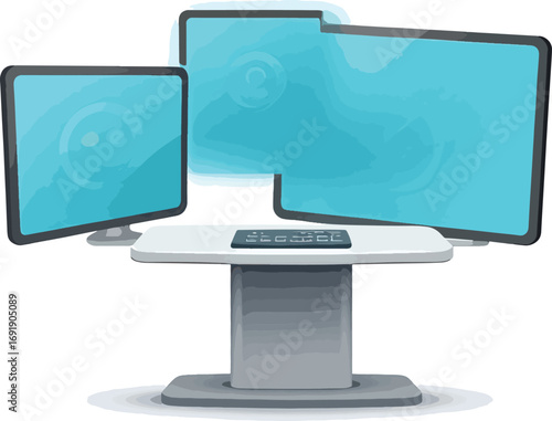 Modern Workspace Three Monitors on a Clean Desk for Enhanced Productivity