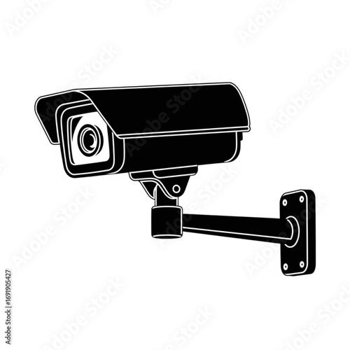 Vector art of black security camera with wall mount