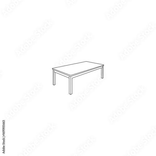 Clean line drawing of a contemporary rectangular dining table.