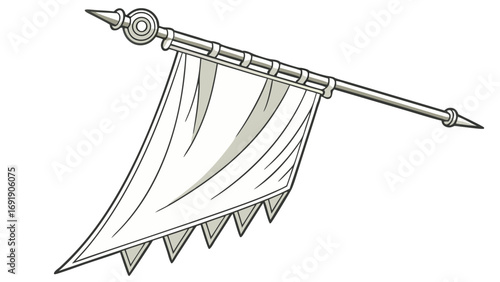 Medieval decorative flag illustration with spear pole and cloth banner design  
