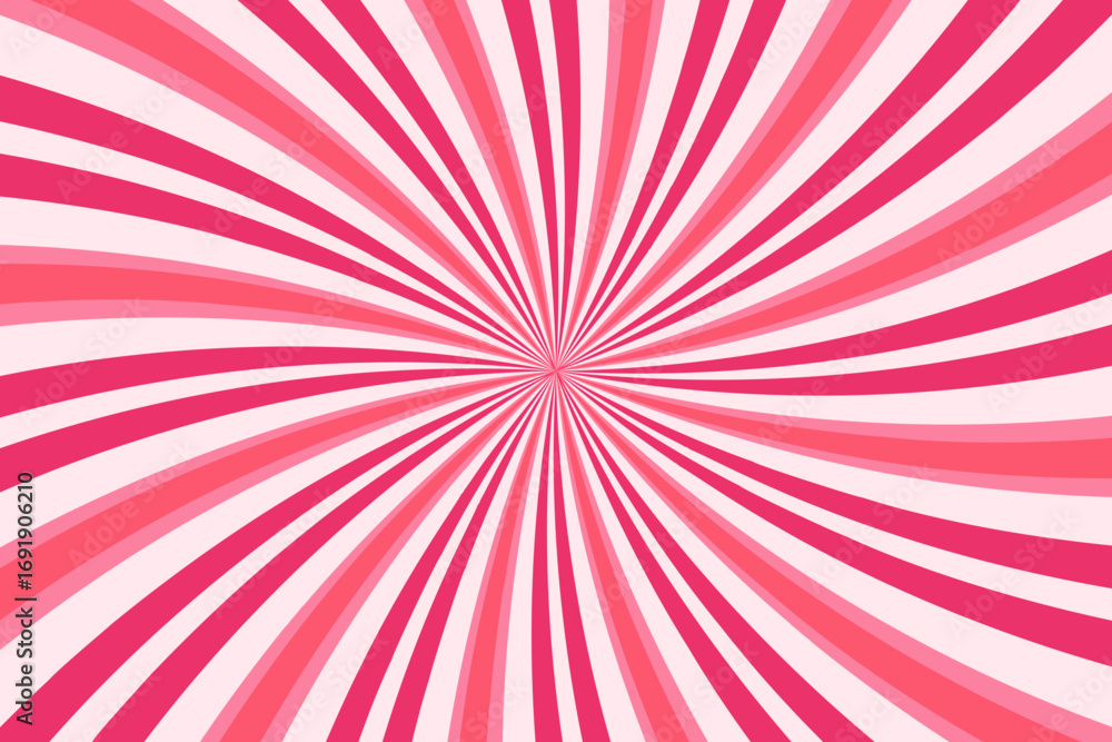 Fototapeta premium Candy pattern background with swirl strawberry and cream texture. Spiral pink vector sweet vortex. Abstract radial cartoon marshmallow poster.