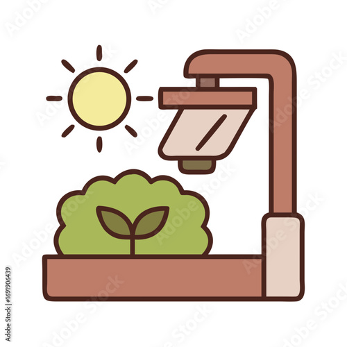 Eco plant under solar street light in pastel cartoon style
