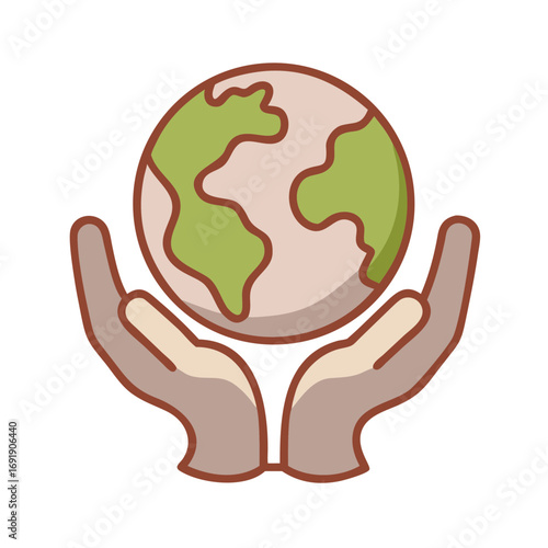 Hands holding earth globe in eco pastel cartoon style
