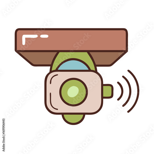 Smart security camera with signal waves in pastel cartoon style
