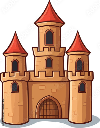 Fairytale Castle Illustration Majestic Stone Structure with Red Roofs