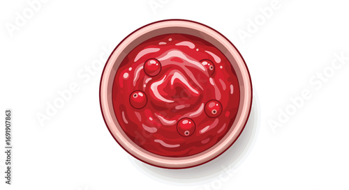 A bowl of red cranberry sauce with visible fruit pieces.