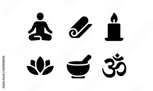 Meditation and yoga icons: silhouette symbols for wellness and relaxation
