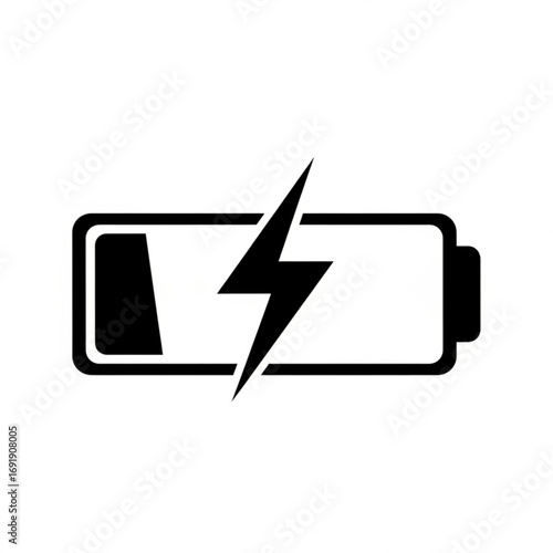 Vector art of low battery with lightning bolt icon