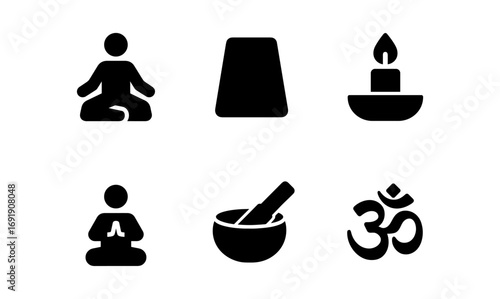 Minimalist icons of meditation and wellness with yoga symbols