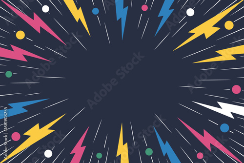 Energetic Abstract Background with Lightning Bolts and Radial Lines for Dynamic Design Projects and Creative Illustrations