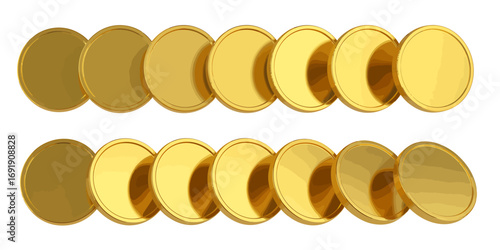 Moon phases illustration in golden color astronomy concept showing lunar cycle on a white background in detailed rendering