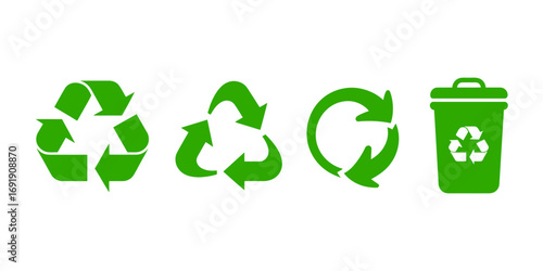Green Recycling Symbols and Recycle Bin Illustration for Environmental Awareness and Sustainability Initiatives Featuring Eco Friendly Practices