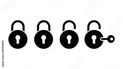 Padlocks representing security levels open and closed locks signify data protection and access control concepts for digital safety