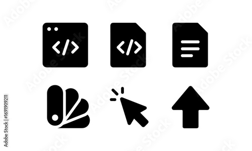 Minimalist code and tech icons set: monochrome web design elements