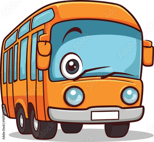 Cute cartoon illustration of an orange school bus with a smiling face, perfect for children's educational resources