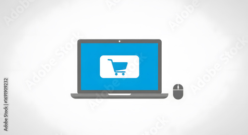 Online Shopping Cart on Laptop Screen, Digital Commerce