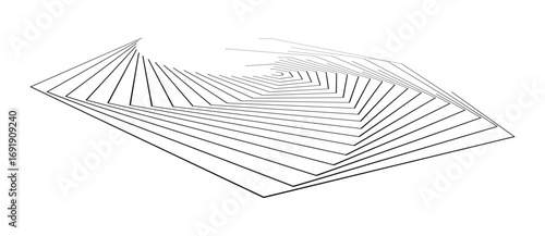 Pentagon with lines, perspective view. Black shape over white background. Can be used as logo, icon, tattoo. Optical illusion effect.