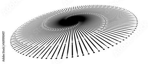 Spiral with lines and dots as dynamic abstract vector background or logo or icon. Artistic illustration with perspective on white background. Yin and yang symbol.