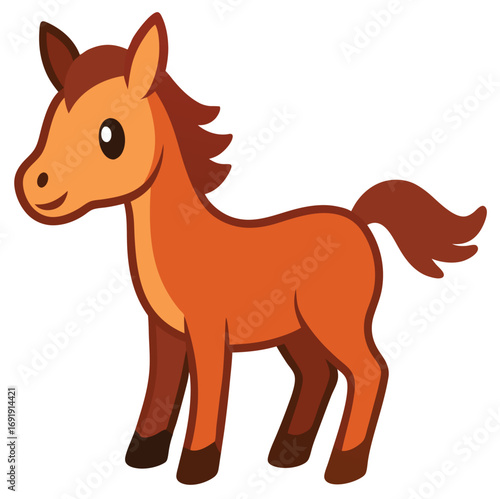cartoon horse foal sticker vector standing happily.