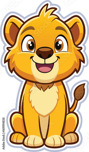 cartoon lion cub sticker vector smiling.