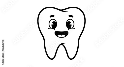 A cartoon drawing of a happy tooth with eyes and a mouth
