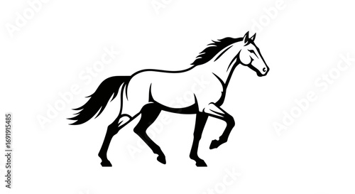 Black and white silhouette of a horse in motion