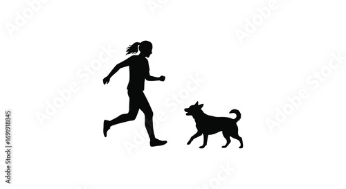 a woman jogging with her dog in silhouette form