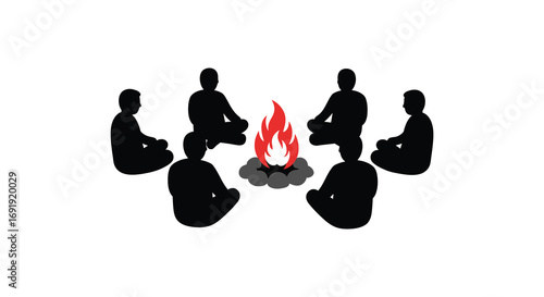 people sitting around a central campfire sharing stories