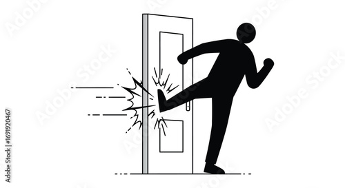 a person kicking through a wooden door forcefully