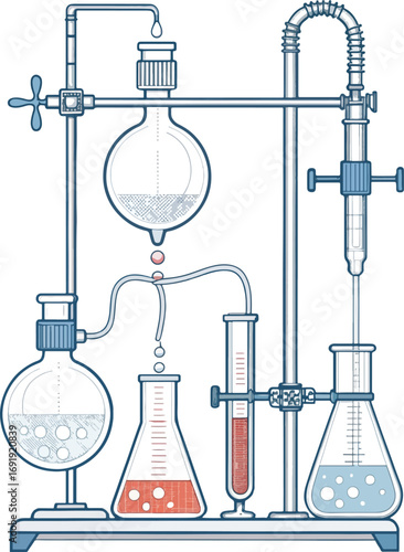 outline of connected lab apparatus with tubes.