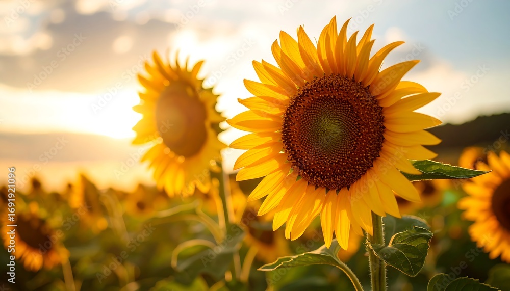 Obraz premium Sunflowers at sunset