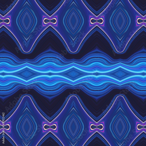 Futuristic neon pattern with glowing symmetry, abstract waves, and vibrant electric colors, perfect for backgrounds, art, and digital design.