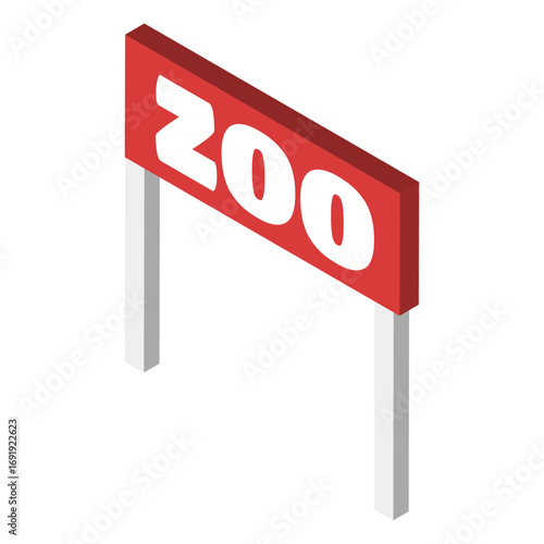 Zoo Signage Isolated on White Background Isometric Illustration