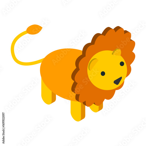 Cute cartoon lion character in a vibrant isometric 3D style