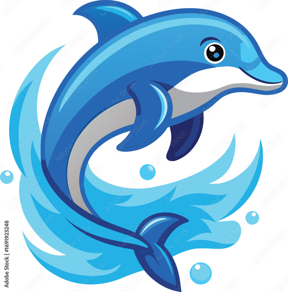 Fototapeta premium playful dolphin jumping waves sticker.