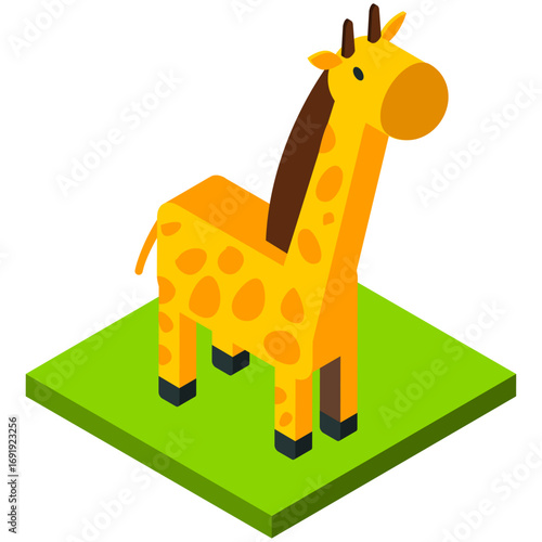Isometric Giraffe Vector Illustration Standing on a Green Patch