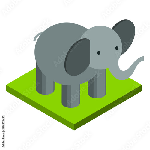 Cute isometric elephant vector illustration on a green background