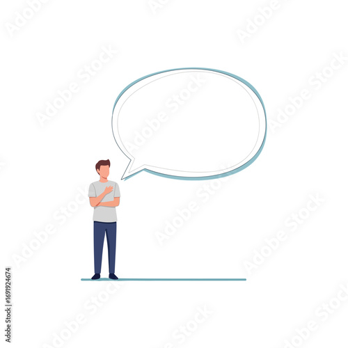 An expressive clip art showing contemplation and planning. An individual prepares to communicate a strategy, fostering discussion for teamwork and collaboration