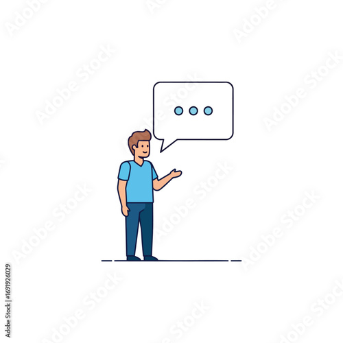Expressive clip art person ready to speak and communicate, fostering discussion, sharing information for collaboration, planning, and brainstorming advice