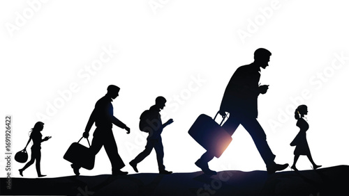 "Mysterious Night Journey: Silhouetted Figures with Briefcase Glow"