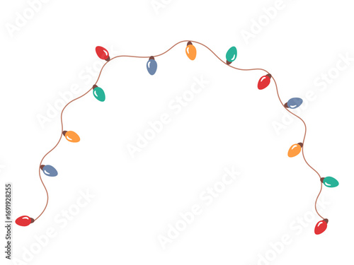 Festive Christmas light illumination. Colorful decorative garland string. Simple abstract new year holiday winter decoration. Vector illustration.