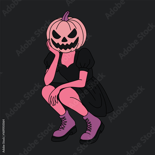 Spooky Pumpkin Girl in Dark Aesthetic Style