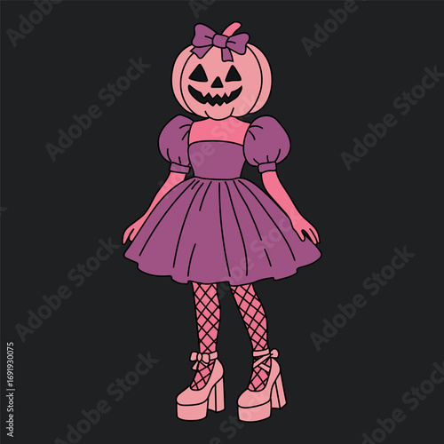Pumpkin Head Girl in Cute Halloween Costume