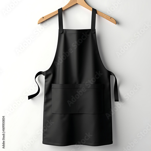 Blank Black Apron on a Wooden Hanger